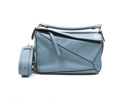 Loewe Small Puzzle Bag Blue Calfskin Silver Hardware For Sale