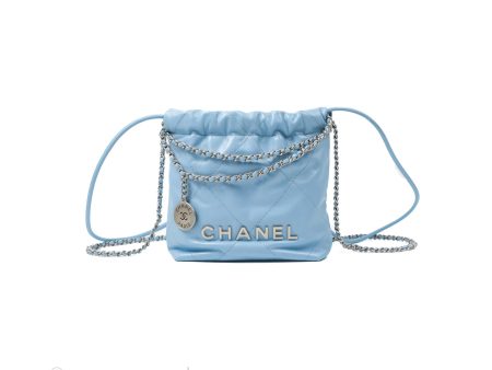 Chanel 22 Mini Bag Light Blue Shiny Crumpled Calfskin Online now