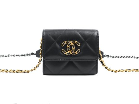 Chanel 19 Card Holder With Chain Black Mixed Hardware Online now