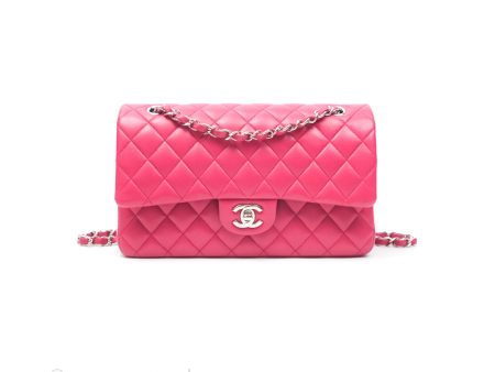 Chanel Classic M L Medium Flap Quilted Dark Pink Lambskin Silver Hardware Online Hot Sale