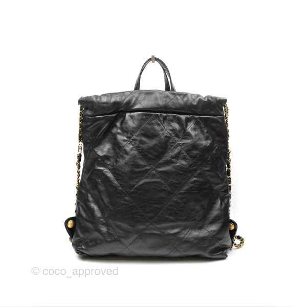 Chanel 22 Medium Backpack Quilted Black Shiny Calfskin Aged Gold Hardware Online Sale