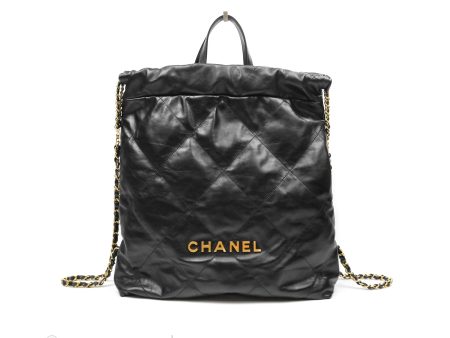 Chanel 22 Medium Backpack Quilted Black Shiny Calfskin Aged Gold Hardware Online Sale