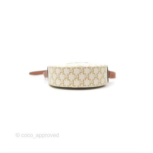 Celine Round Purse on Strap Triomphe Canvas White Tan Sale