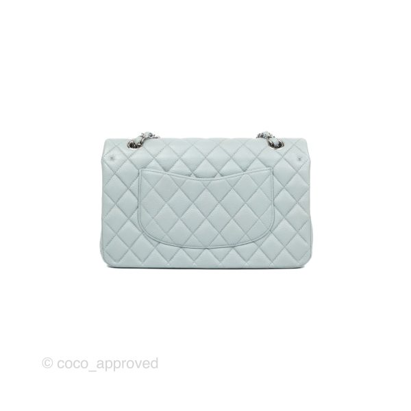 Chanel Classic M L Medium Flap Quilted Light Grey Blue Caviar Silver Hardware Online Hot Sale