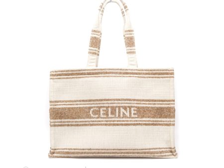 Celine Large Cabas Thais In Striped Textile Tobacco Tan Sale