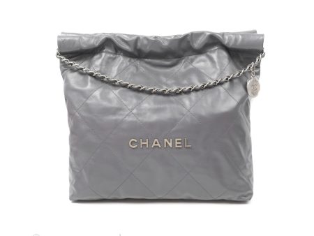 Chanel 22 Medium Grey Shiny Aged Calfskin Matte Silver Hardware Discount