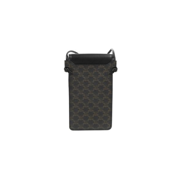 Celine Phone Pouch with Flap Black Triomphe Canvas Lambskin Online now