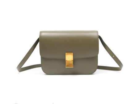 Celine Medium Classic Box Flap Dark Olive Green Box Calfskin Gold Hardware Online now