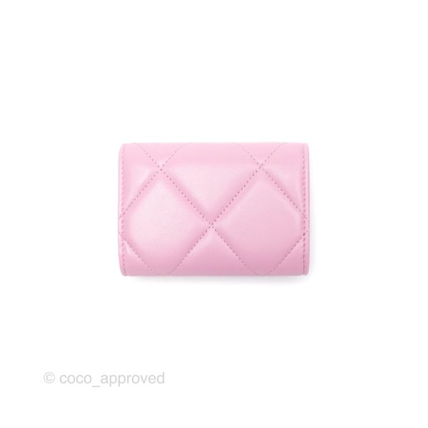 Chanel 19 Short Trifold Wallet Pink Lambskin Silver Hardware on Sale