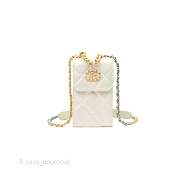 Chanel 19 Phone Holder Iridescent Ivory Mixed Hardware For Discount