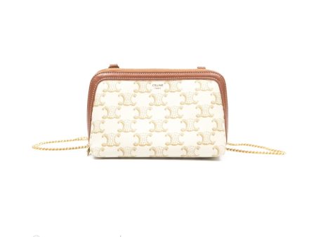 Celine Clutch With Chain Triomphe Canvas Lambskin White Tan Discount