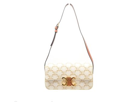 Celine Triomphe Shoulder Bag White Calfskin Triomphe Canvas Hot on Sale