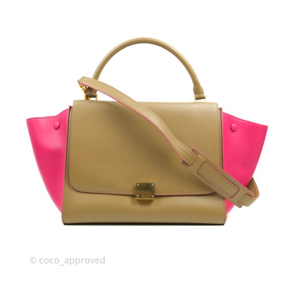 Celine Small Sleek Trapeze Beige Neon Pink Calfskin For Sale