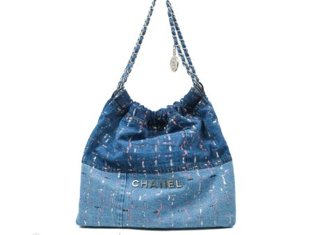 Chanel 22 Medium Denim Sequins Aged Silver Hardware For Discount