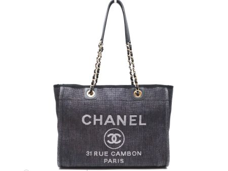 Chanel Medium Deauville Tote Black Canvas Gold Hardware Cheap