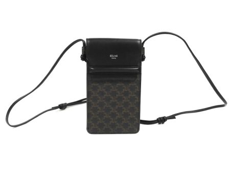 Celine Phone Pouch with Flap Black Triomphe Canvas Lambskin Online now