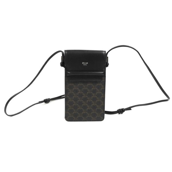 Celine Phone Pouch with Flap Black Triomphe Canvas Lambskin Online now