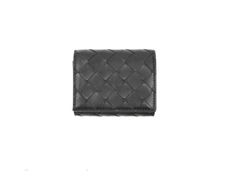 Bottega Veneta Black Small Intrecciato Tri-Fold Zip Wallet Supply