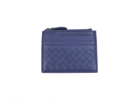 Bottega Veneta Intrecciato Zipped Card Case Blue Online Sale