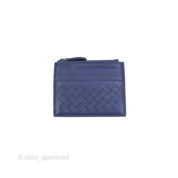 Bottega Veneta Intrecciato Zipped Card Case Blue Online Sale