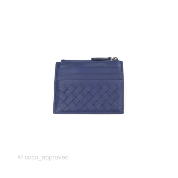 Bottega Veneta Intrecciato Zipped Card Case Blue Online Sale