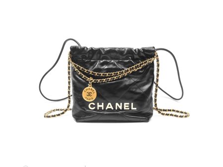 Chanel 22 Mini Bag Black Crumpled Calfskin White Lacquered Metal Logo Online