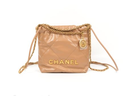 Chanel 22 Mini Bag Beige Shiny Calfskin on Sale