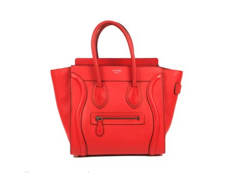 Celine Micro Luggage Handbag Poppy Red Grained Calfskin Online Hot Sale