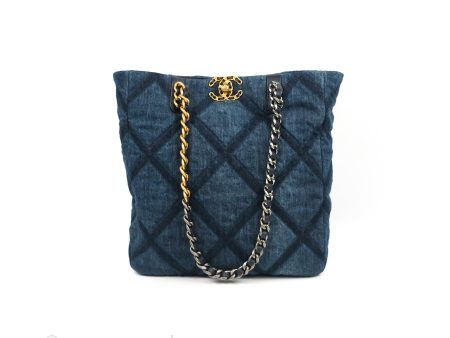 Chanel 19 Tote Quilted Denim Mixed Hardware Online now