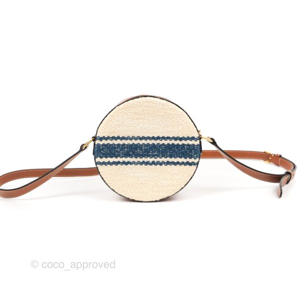 Celine Perth Embroidered Blue Cream Round Mini Crossbody Bag on Sale