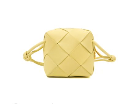 Bottega Veneta Mini Cassette Camera Bag Ice Cream Yellow Intreccio Lambskin Cheap