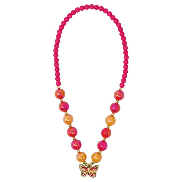 PINK POPPY VIBRANT BUTTERFLY  NECKLACE For Cheap