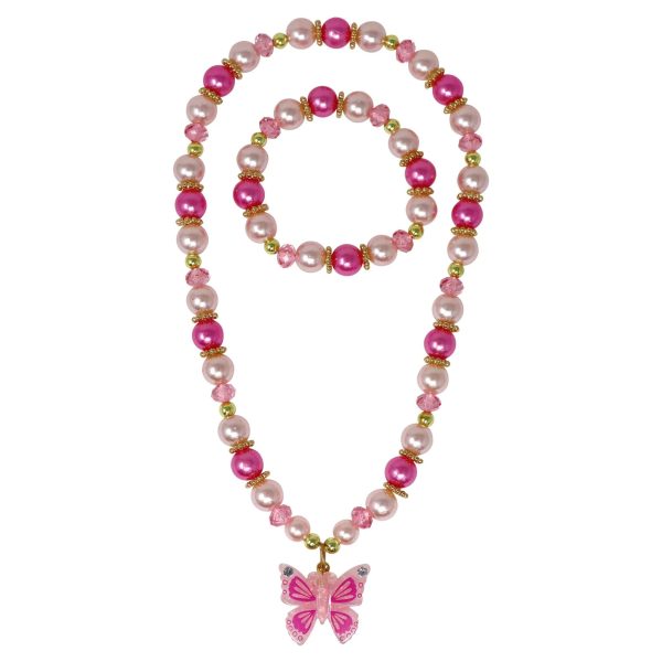 PINK POPPY BUTTERFLY NECKLACE & BRACELET SET Hot on Sale