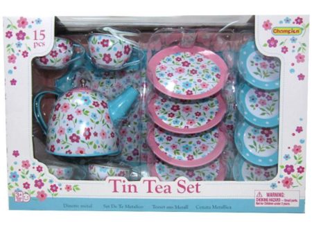 T64703 15PC TIN TEA SET FLOWERS Online now