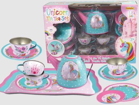 T64703 15PC TIN TEA SET UNICORN For Cheap