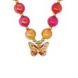 PINK POPPY VIBRANT BUTTERFLY  NECKLACE For Cheap