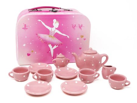 PINK POPPY PIROUETTE PRINCESS PORCELIN TEA SET IN CASE For Sale