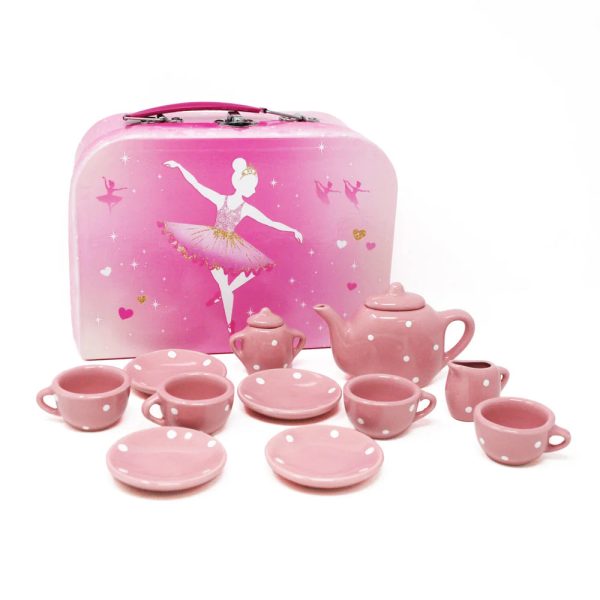 PINK POPPY PIROUETTE PRINCESS PORCELIN TEA SET IN CASE For Sale